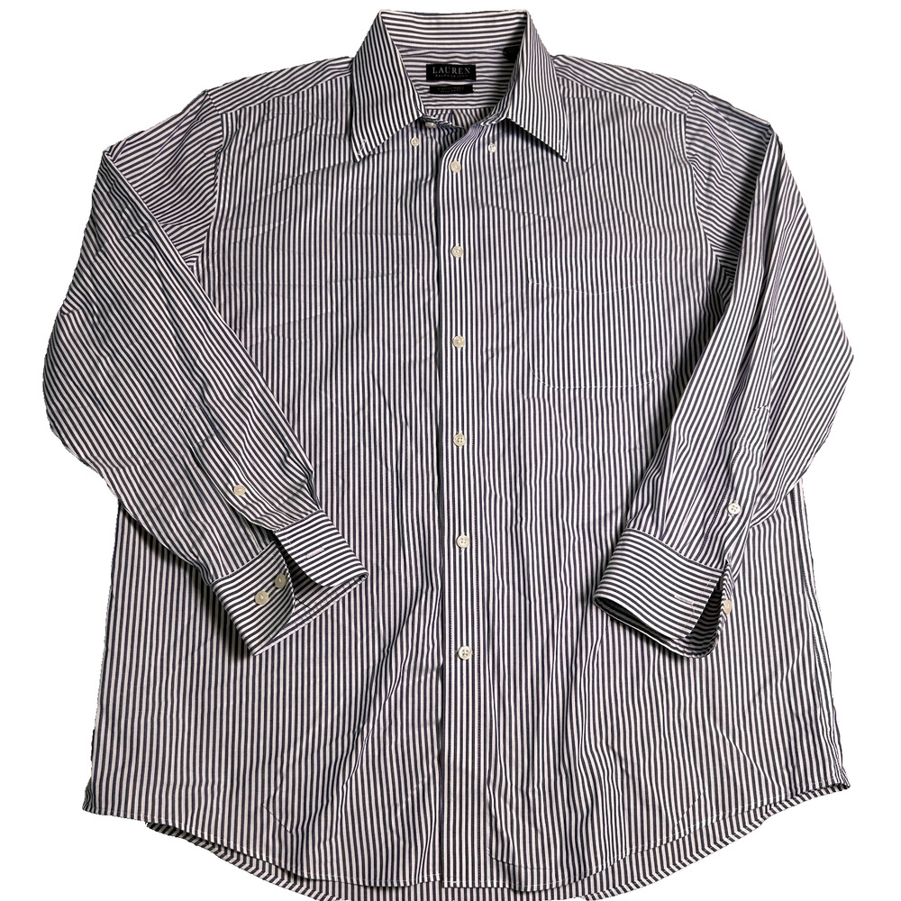 Lauren Ralph Lauren Button Down Mens 32/33-16.5 Blue White Stripes Dress Up